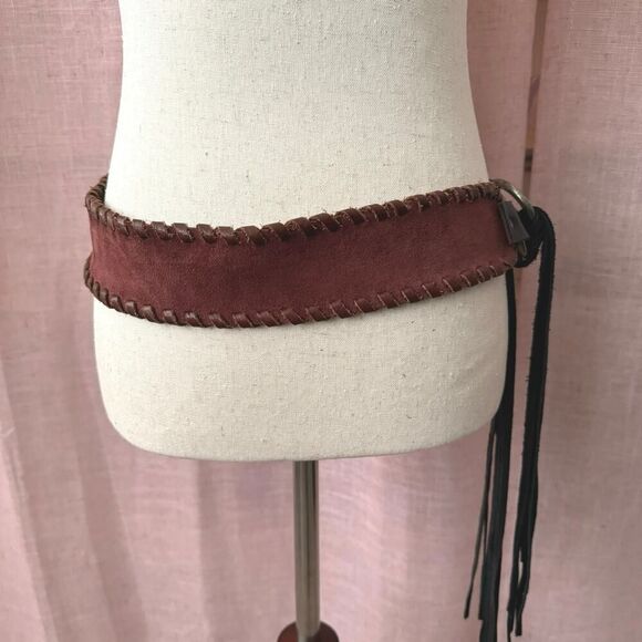 Kim White Reversible Suede + Leather Brown & Black w/ Fringe Size M - Picture 4 of 12